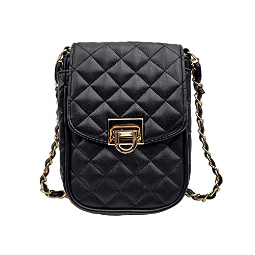 Phone Crossbody Bags for Women Small Vegan Leather Mini Shoulder Wallet Card Quilted Purse - color: A - Black & Gold