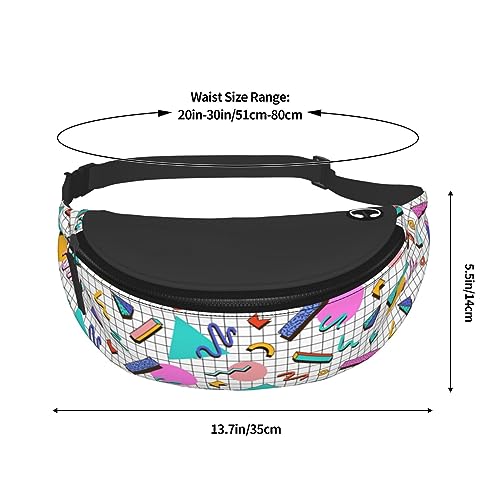 Bright 80s 90s Abstract Shapes Memphis Style Fashion Casual Fanny Pack Waist Bag Men Women Adjustable Belt Waist Bag For Travel Hiking Cycling Running Festival Carnival - color: Black20