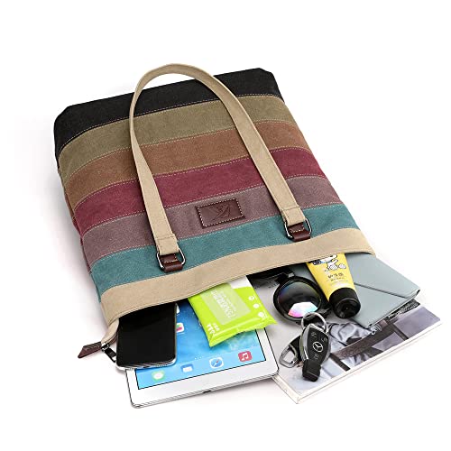 Canvas Handbag Multi-Color Striped Lattice Cross Body Shoulder Purse Bag Tote-Handbag for Women | Striped - style: Multi Color E