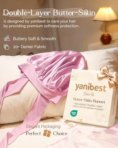 YANIBEST Adjustable Satin Bonnet for Sleeping Women Double Layer Hair Wrap Reduce Friction Prevent Frizz Natural Curly Hair - color: Pink