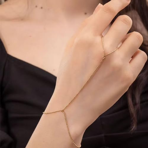 choice of all Hand Chain Bracelet Gold Finger Ring Bracelet Hand Chain for Women Trendy Birthday Jewelry Gifts - color: B5：Gold dainty hand chain
