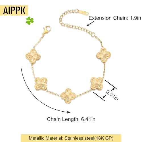 AIPPK 18K Gold Plated Clover Bracelet Dupes Gold Danity Bracelet for Women Flower Four Leaf Bracelets Lucky Jewelry Gifts for Women - color: Gold