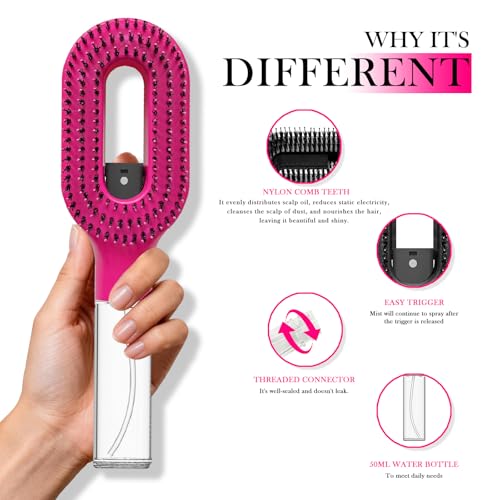 2-in-1 Manual Non-Electric Detangler Hair Brush with Built-In Mister Spray, Wet & Dry Detangling Brush for Curly, Wavy & Straight Hair, No-Tangle Anti-Frizz Brush，Reservoir 50ml(Red) - color: Red