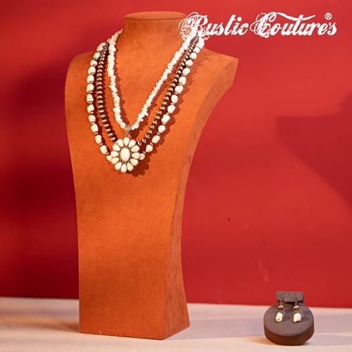 Montana West Rustic Couture's Western Jewelry Set for Women Cowgirl Vintage Western Necklace Earring - color: K-White