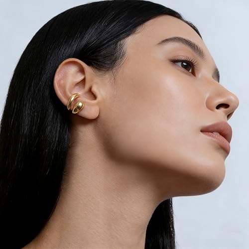 Ear Cuffs Non Piercing Chunky Water Droplet Ear Cuff Earrings for Women Trendy Clip on Cartilage Simple C-Shaped Diamond Studded Ear Clip Jewelry Best Gifts 2026 - color: A-Gold