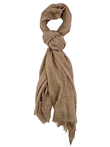Humble Hilo Womens Woven Bohemian Style Gauze Scarf,Shawl, Head Wrap Fringed Edge Lightweight, Long Folds Small - color: Sand