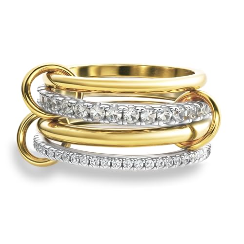 Gold Stackable Rings for Women Non Tarnish, 18k Gold Plated Cubic Zirconia Rings, Silver Gold Multi Ring Mixed Metals Stack Rings Set - color: Two tone, size: 8