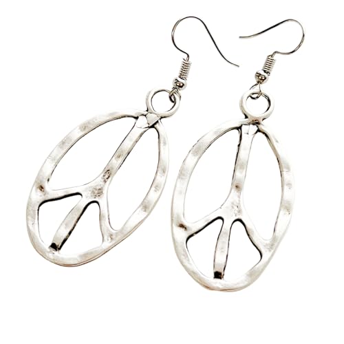 Peace sign earrings peace symbol charm earrings silver or bronze hippie necklace - color: silver