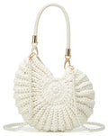 Handmade Crochet Tote Bag Seashell Purse for Women Boho Shell Handbag Crossbody Shoulder Bag Summer Beach Clutch Hobo Handbag - color: Beige