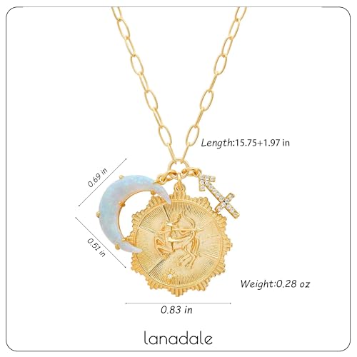 Dainty Gold Zodiac Embossed Coin Opal Crescent Moon Charm Necklace for Women Trendy 18K Gold Plated Retro Paperclip Chain 12 Constellation Horoscope Necklaces Astrology Jewelry Gifts - style: 9.SAGITTARIUS (NOV 22-DEC 21)