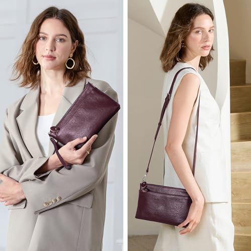 befen Genuine Leather Wristlet Clutch Wallet Purses with RFID Blocking, Small Crossbody Bags Shoulder Handbag for Women - color: Coffee
