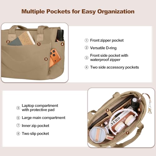 YFWE Puffer Tote Bag for women, Lightweight Tote Bag with Compartments for Work, Travel, School, Gym & Nurses - color: Khaki