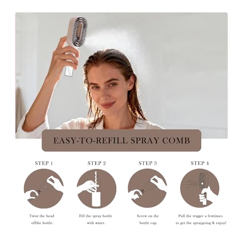 2-in-1 Manual Non-Electric Detangler Hair Brush with Built-In Mister Spray, Wet & Dry Detangling Brush for Curly, Wavy & Straight Hair, No-Tangle Anti-Frizz Brush，Reservoir 50ml.(Khaki) - color: Khaki