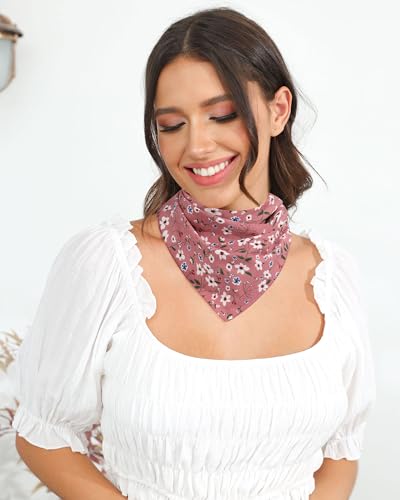 AWAYTR 3Pcs Hair Bandanas Head Kerchief for Women Girls Tie-Back Boho Hair Scarf Headband Bandana Triangle Head Scarf - color: Flower - Black + White + Pink
