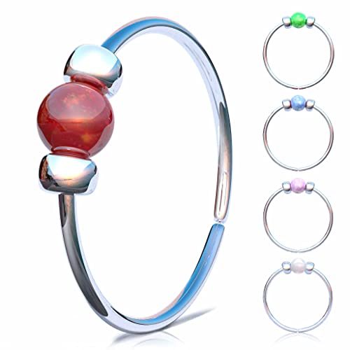 925 Sterling Silver & 14K Gold Filled Nose Ring Hoop Handmade Piercing Jewelry For Women - 24 Gauge 2mm,7mm Tiny Nose Ring with Opal - Gift Ready - color: Red Opal Silver