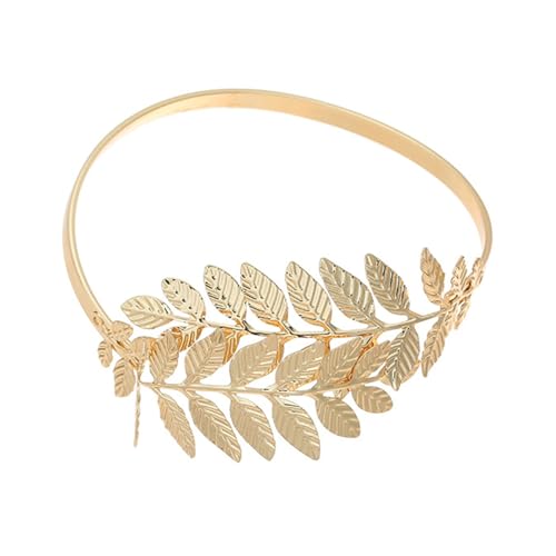 Cool Upper Arm Adjustable Bracelet Open Punk Gothic Cuff Bangle Coil Swirl Leaf Wing Butterfly Silver Gold Armband Minimalist Armlet Vintage Jewelry for Women - color: gold leaf