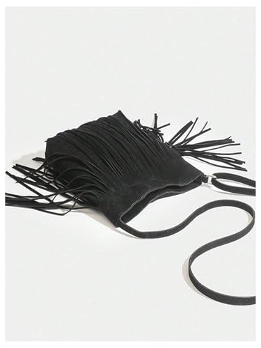 OYOANGLE Women's Fringe Bags Adjustable Strap Tassel Crossbody Bags Hippie Western Purse Cowgirl Shoulder Bag - color: Black