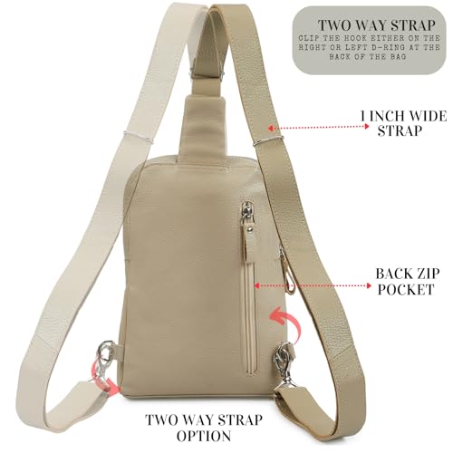 Leather Sling Bag for Women Genuine Crossbody Purse Small Trendy Cross Over Chest with Phone and Credit Card Slots (Beige Nappa) - color: Beige Nappa