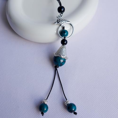 Boho Style Colorful Ceramic Bead Strand Necklace Adjustable Bohemian Jewelry Gift for Women, Fashion Clothing Matching Necklace - color: Teal