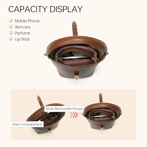 GEMIU Leather Bucket Purses for Women Crossbody Bags for Women Small Shoulder Purses with Adjustable Strap Black - color: Brown