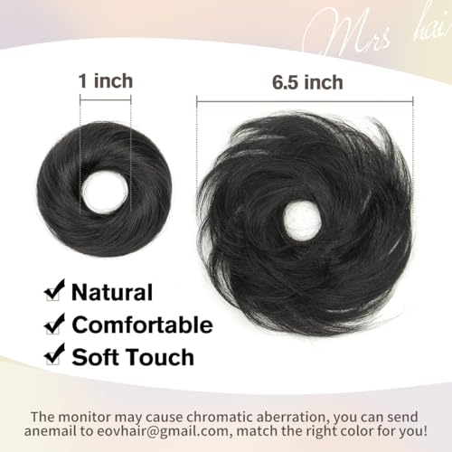 Black Messy Bun Hair Piece, 100% Real Human Hair Extensions, Soft Fluffy Elastic Scrunchie, 30s Easy Updo for Women & Kids, Ideal for Daily Wear, Ballet, Dance & Office Use - color: Jet Black, size: 4 Inch