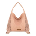 Wrangler Fringe Suede Hobo Bag for Women Leather Western Fringe Purse Tassel Hippie Shoulder Bag - color: Dark Pink