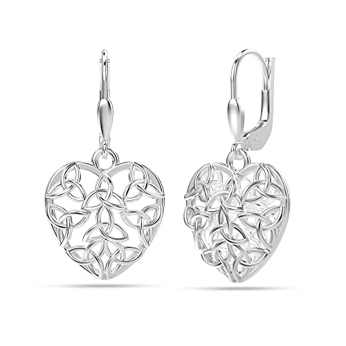LeCalla 925 Sterling Silver Leverback Drop Earrings | Lightweight Celtic-Knot Filigree Heart Teardrop Dangle Earring for Women's Gift for Her - color: Filigree Heart Drop