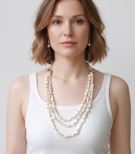 Errally Layered Beaded Statement Necklace Multi Strand Crystal Beads Collar Necklace and Earring Sets for Women Fashion Costume Jewelry Set Gifts for Her - color: 15-Beige