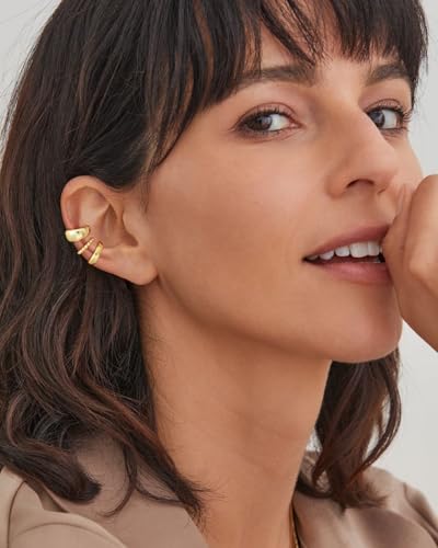 14K Gold/Silver Plated Ear Cuffs Set Dainty Clip Piercing Stack Small Cartilage Hoop Huggie Trendy Tarnish Hypoallergenic Jewelry Gift - style: gold style 2