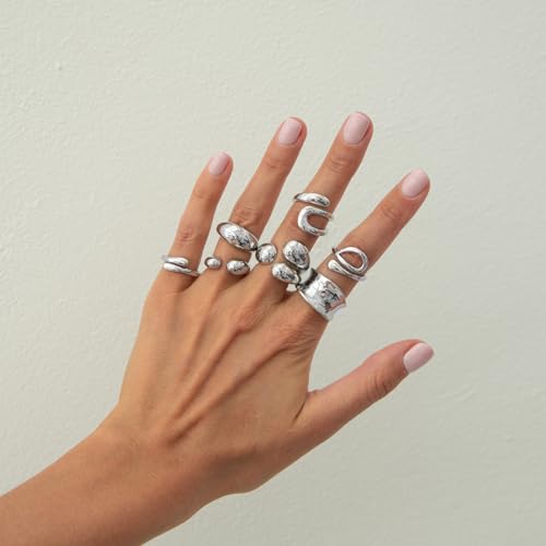 Chunky Gold Rings for Women Non Tarnish Silver Chunky Rings Set Adjustable Thick Statement Ring Gold Stackable Ring for Women Trendy Fashion Silver Jewelry - style: Style6