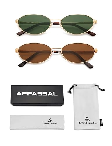 Appassal Retro Oval Sunglasses for Women Mens with Spring Hinge Sunnies AP3696 - color: A3 Gold/Green&gold/Brown