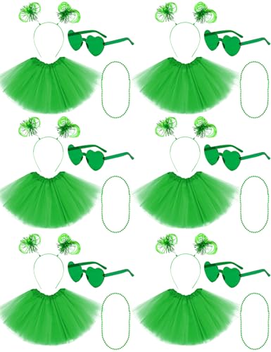80s Tutu Costume Accessories Set for Women, Tutus Skirt Ponytail Headband Necklace Sunglasses, Party Halloween - color: Green