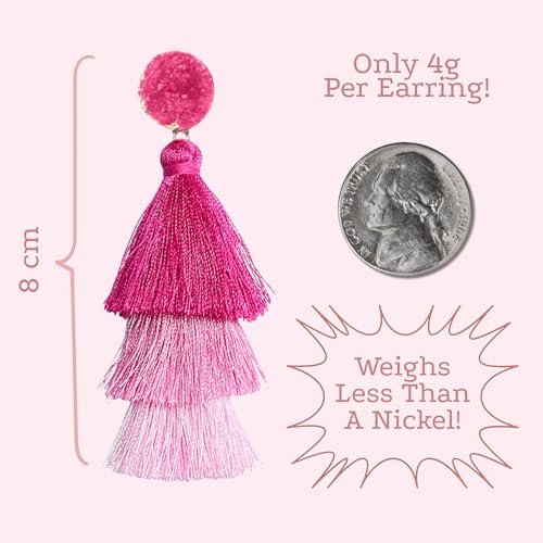 Tassel Earrings for Women - Colorful Layered Tassle Dangle Drop Earrings - color: Pink Ombre