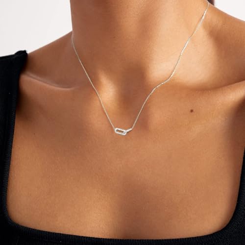 Luxval Diamond Pendant Gold Necklace for Women，Dainty 18k Gold Plated Choker Necklaces Simple Gold Jewelry Gifts for Women Girls - color: Silver-Paperclip