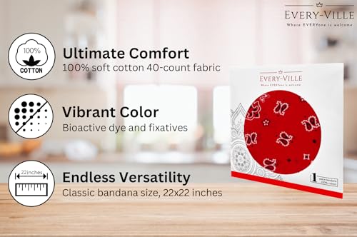 Gift Packaging Bandana for Men Women - 100% Cotton, Paisley, 22x22 In, 1 Pack - Large Bandanna Handkerchief Cowboy Hanky - color: Red
