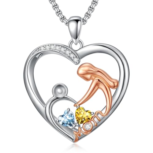 Mom Birthday Gift, Mom Necklace Birthstone Necklace, Anniversary Jewelry Valentine Mothers Day Christmas Birthday Gifts for Mom Women Her Wife Daughter - style: 03-11-Mar-Nov Birthstone