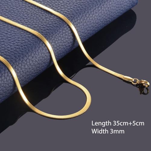 NECOCY 14K Gold Plated Necklaces for Women, Dainty Gold Herringbone Choker Necklace Thin Layered Snake Chain Jewelry for Gifts - color: 3MM 14"-GD Herringbone Necklace