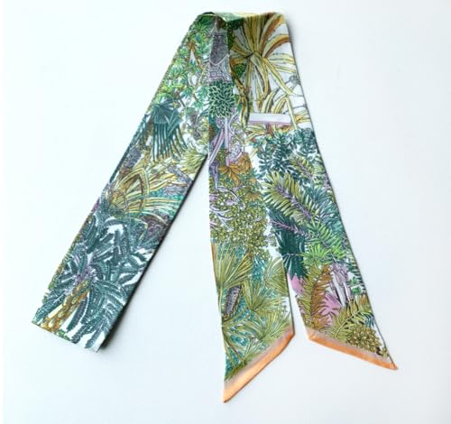 JERLA 100% Mulberry silk Scarf bag scarf Head Hair Ribbon Handbag Handle wrap Tie Bundle Neckerchief Scarf for women - color: Garden Green