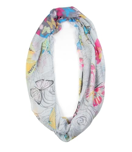 Scarfand's Romantic Rose Prints & Floral Patterns Lightweight Infinity Fashion Scarves Wraps - color: Butterfly Gray