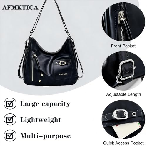 Y2K Trendy Purse for Women, Leather Buckle Punk Hobo Clutch Purses Bags for Ladies Top Handle Shoulder Bag - color: Bigblack