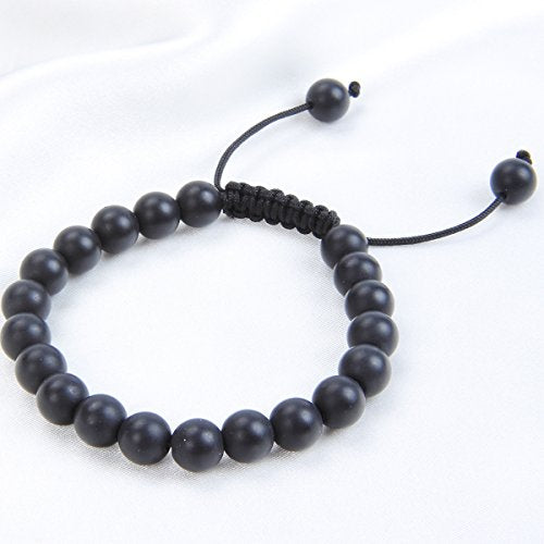 MASSIVE BEADS Natural Healing Power Gemstone Crystal Beads Unisex Adjustable Macrame Bracelets - color: Matte Onyx, size: 8mm