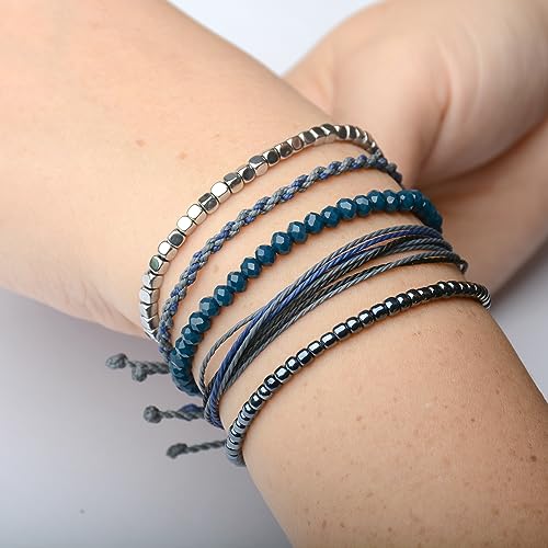 Mezcla Vida Handmade Waterproof Rope Bracelets Pack String & Beaded Bracelet Stack - Set of 5 Stackable Bracelets For Women, Summer Accessories & Bohemian Bracelets for Teen Girls - color: Dark Blue
