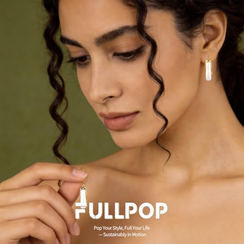 Fullpop Vintage Earrings for Women, Chunky 14K Gold Plated Resin Hoop Earrings Lightweight Hollow Drop Earrings Hypoallergenic Earrings for Women Vintage Anthropologie Jewelry Gifts for Women - size: V Shape White