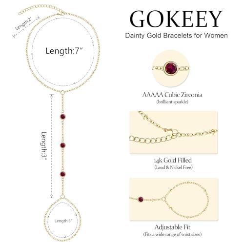 Gokeey Gold Hand Chain Bracelet for Women Trendy, Dainty 14k Gold Plated Ring Bracelet Hand Chain Finger Ring Slave Cuff Bracelet Cubic Zircon Hand Jewelry for Women Accessories - style: 3cz hand chain-Jan