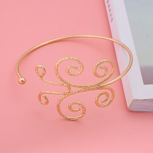 Cool Upper Arm Adjustable Bracelet Open Punk Gothic Cuff Bangle Coil Swirl Leaf Wing Butterfly Silver Gold Armband Minimalist Armlet Vintage Jewelry for Women - color: gold butterfly