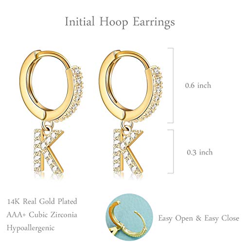 14K Gold Plated Cubic Zirconia Initial Earrings Delicate Small Hoop Earrings Hypoallergenic Letter Earrings for Women - style: C