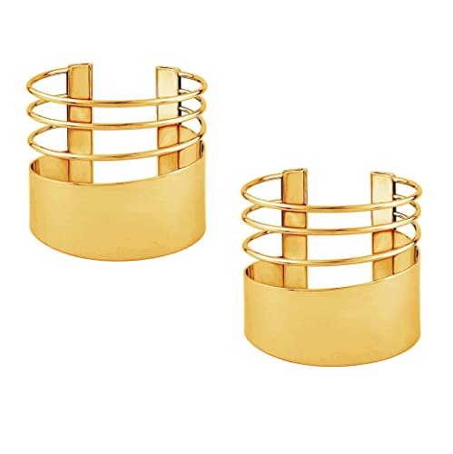 Pingyongchang 2 Pcs Cuff Bangle Bracelet for Women Open Wide Wire Bracelets Set Gold Wrist Cuff Wrap Bracelet Adjustable Classic Bohemia Birthday Gift - color: B