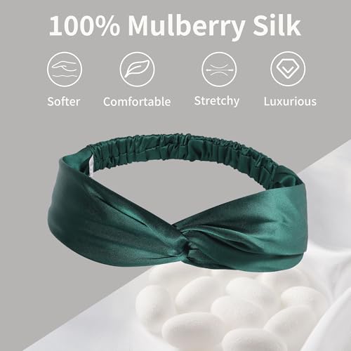 ZLYC Mulberry Silk Headband Elastic Twist Knotted Head Bands for Women's Hair, Solid Dark Green - color: Solid Dark Green
