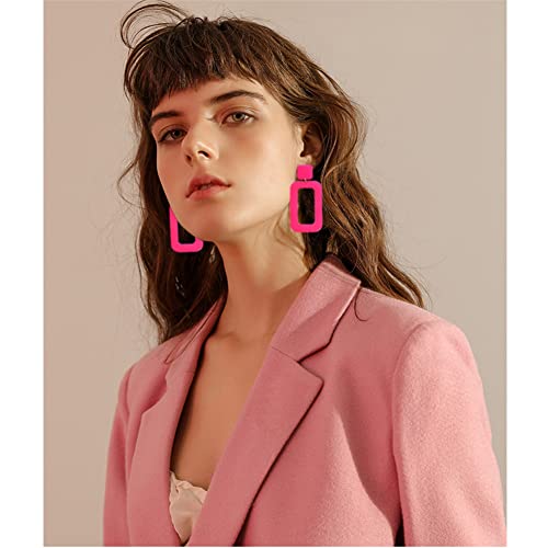 ANXIN STORE Boho Minimalist Multicolor Acrylic Geometric Square Hollow Pendant Neon Nightclub Earrings Vintage 80s 90s Party Accessories Womens - color: pink hollow earrings