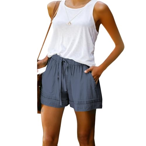 Womens Drawstring Shorts Summer Beach Elastic Waist Casual Lightweight Vintage Coffee Date Shorts with Pockets 2025 - color: Blue4, size: Medium